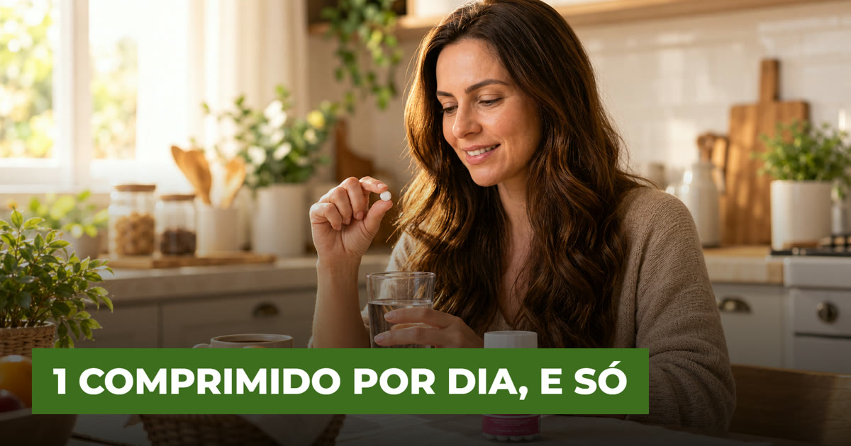Um comprimido da Vitamina NHV com um copo de água